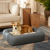 Medium Dog Bed Indestructible Washable Waterproof Cover Calming Memory Foam, Plush Crate for Dogs - 35 Inch, up to 60Lbs, Non Slip Couch, Premium Donut Bolster Sides Stone Grey